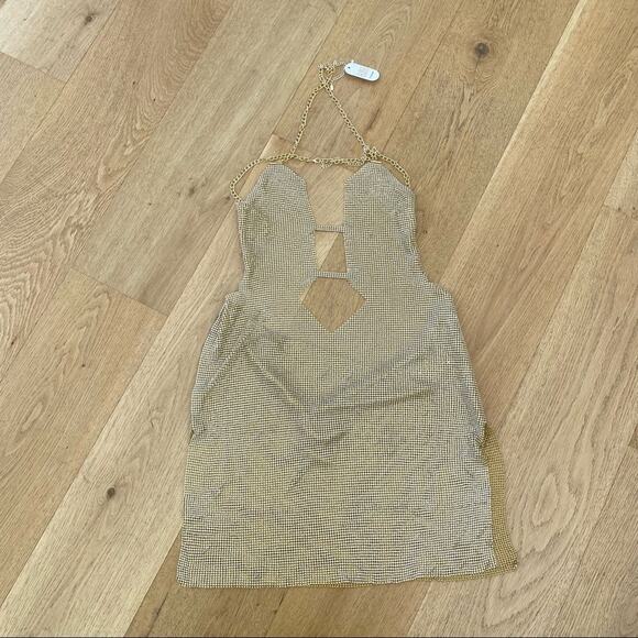 Revolve - 8 Other Reasons Jaguar Mini Dress in Chainlink Gold - Picture 1 of 11